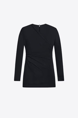 Crystal Cluster Draped Long Sleeve Mini Dress
