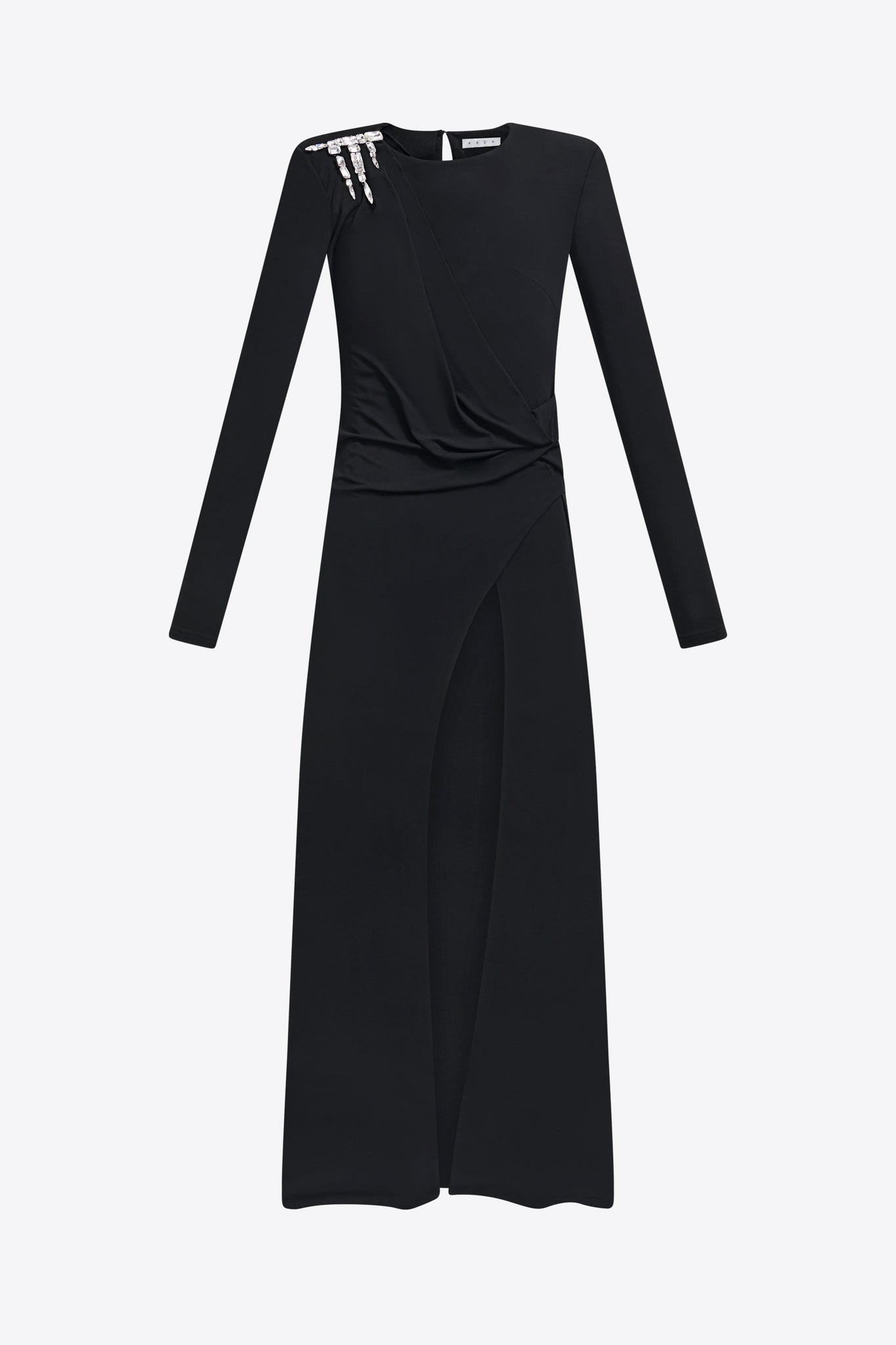 Crystal Cluster Draped Long Sleeve Gown