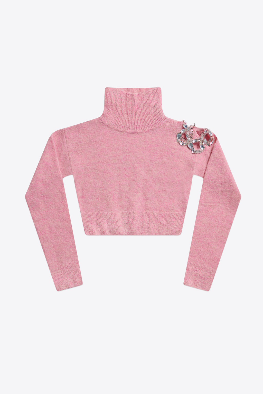 Crystal Cluster Flower Cropped Turtleneck Sweater