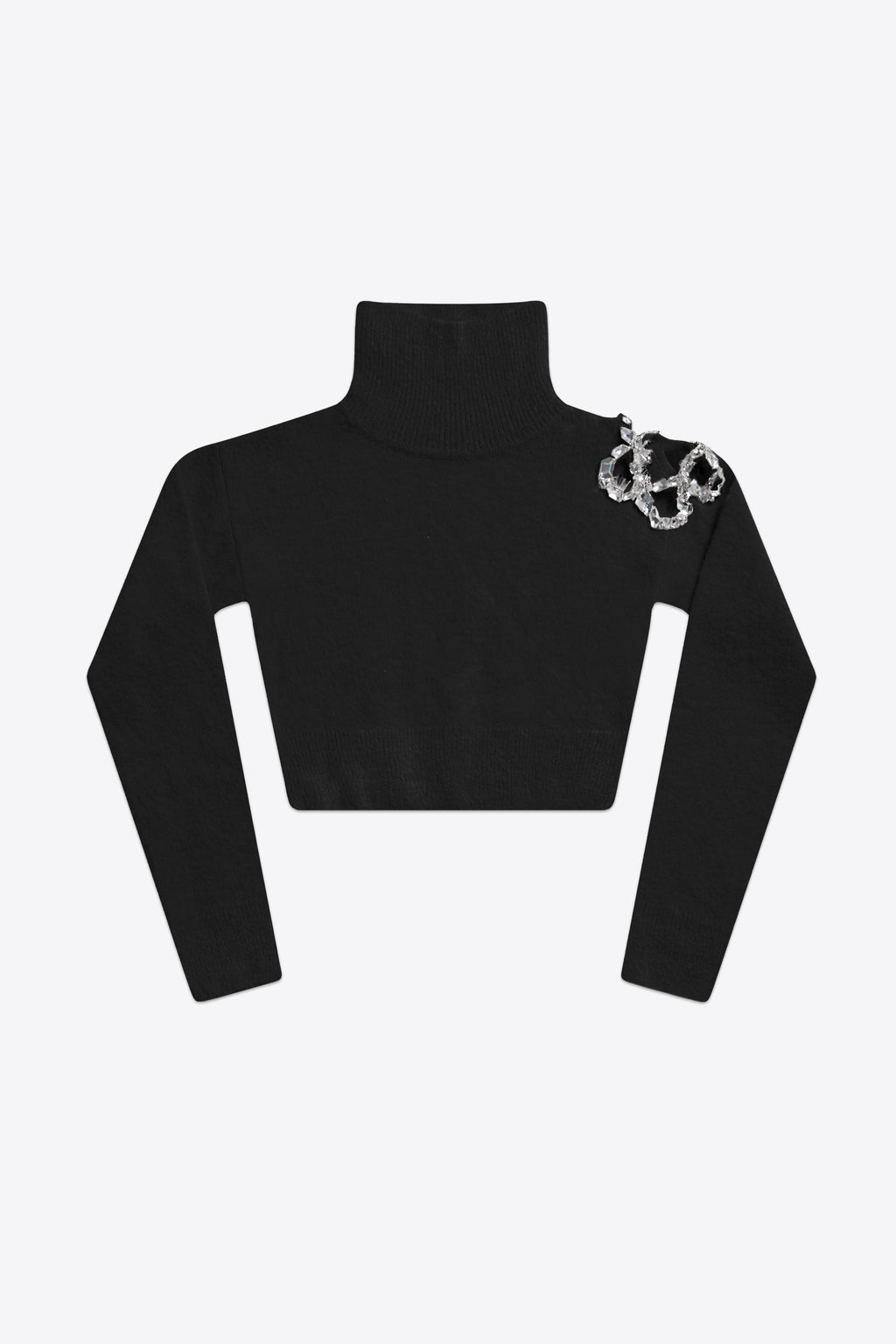 Crystal Cluster Flower Cropped Turtleneck Sweater