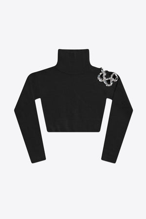 Crystal Cluster Flower Cropped Turtleneck Sweater