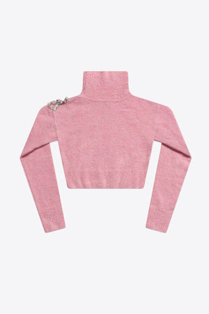 Crystal Cluster Flower Cropped Turtleneck Sweater