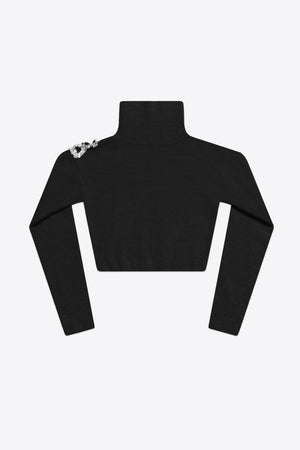 Crystal Cluster Flower Cropped Turtleneck Sweater