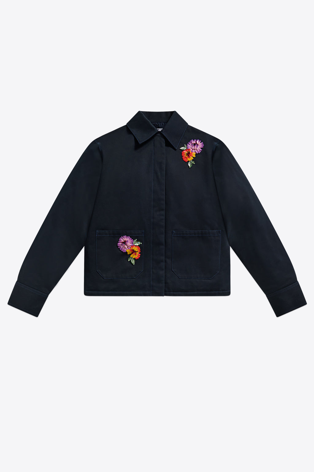 Embroidered Flower Cargo Jacket