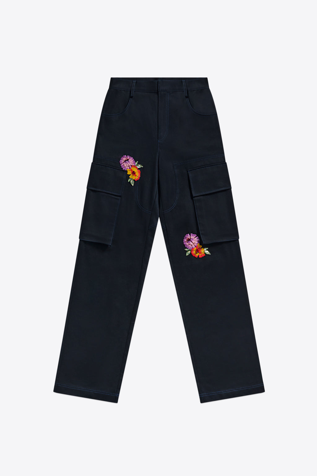 Embroidered Flower Cargo Pant