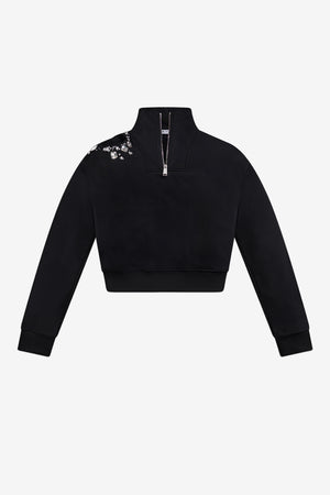 Crystal Cluster Cutout Quarter Zip Sweatshirt