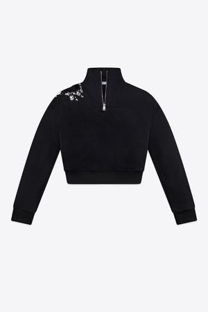 Crystal Cluster Cutout Quarter Zip Sweatshirt
