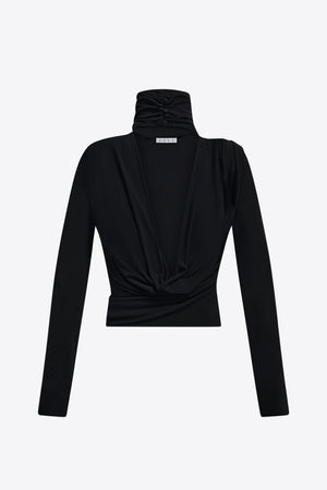 Crystal Cluster Draped Long Sleeve Open Back Top