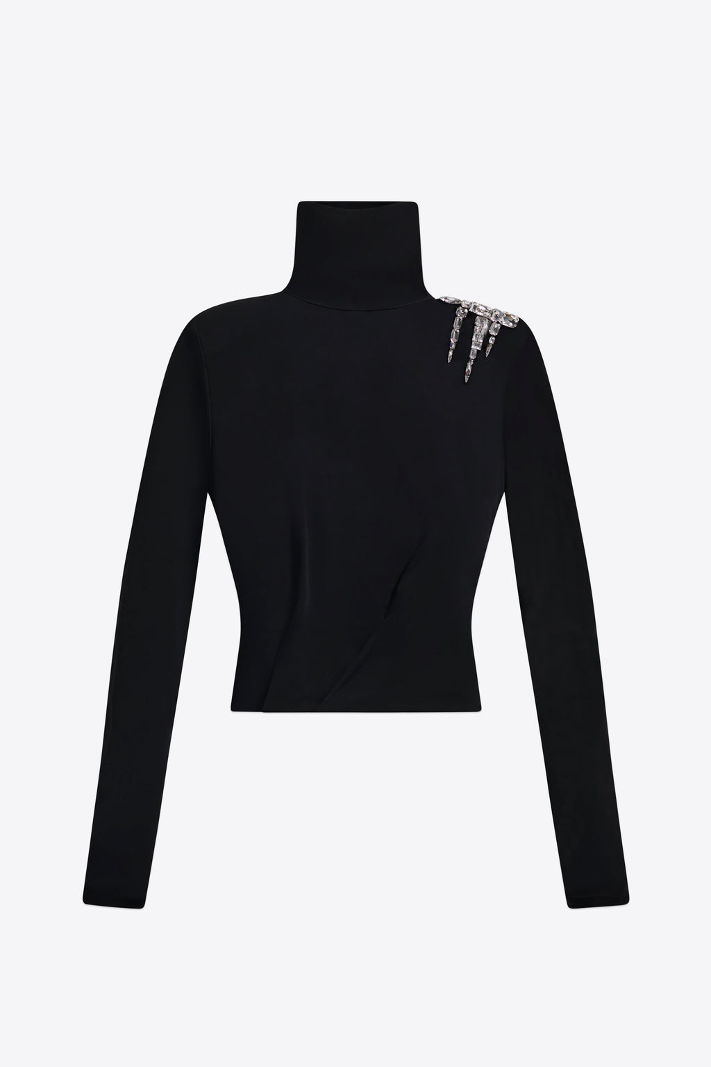 Crystal Cluster Draped Long Sleeve Open Back Top
