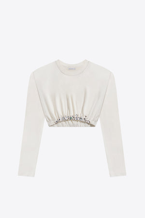 Crystal Cluster Long Sleeve Cropped T-Shirt
