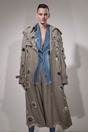 Distressed Crystal Trench Coat