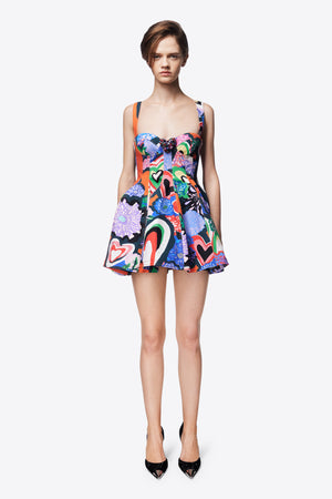 Heart Printed Godet Mini Dress