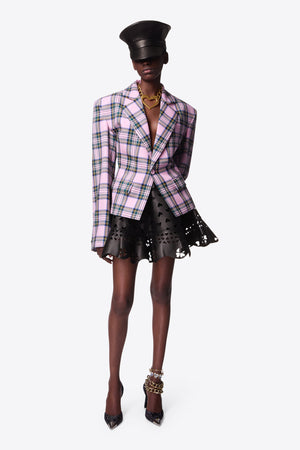 Heart Draped Cutout Checked Blazer