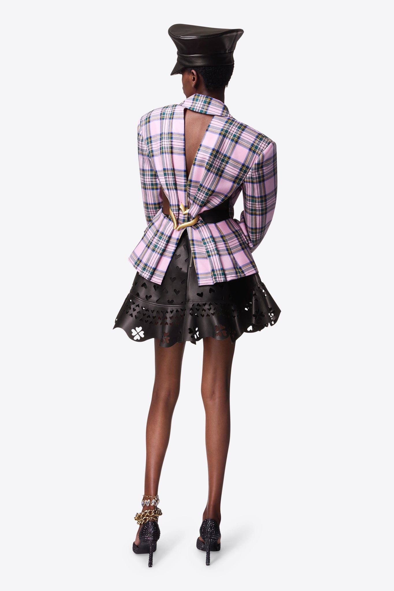 Heart Draped Cutout Checked Blazer