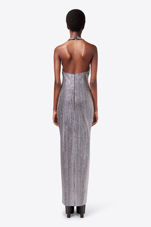 Crystal Embellished Halter Slit Gown