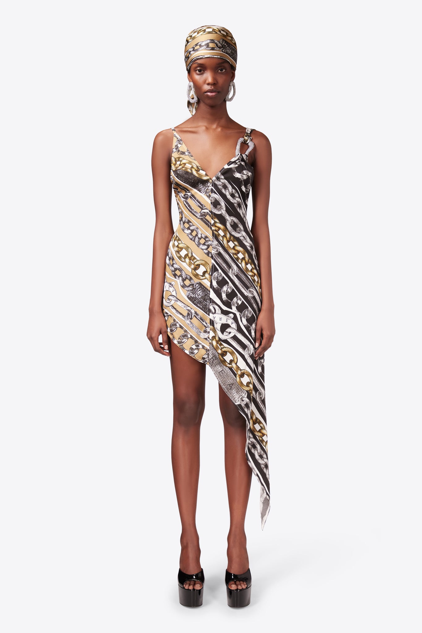 Chain Printed Crystal Link Slip Dress