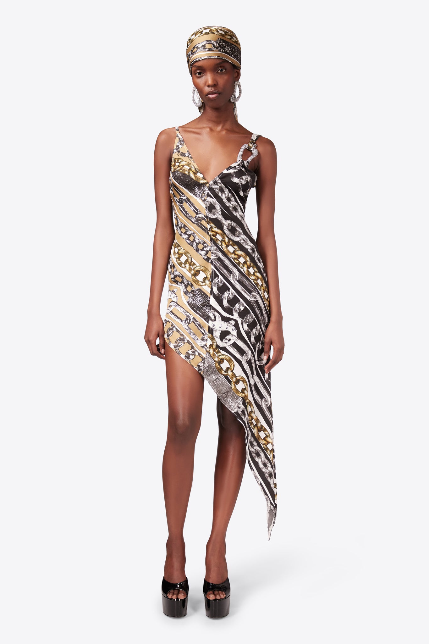 Chain Printed Crystal Link Slip Dress