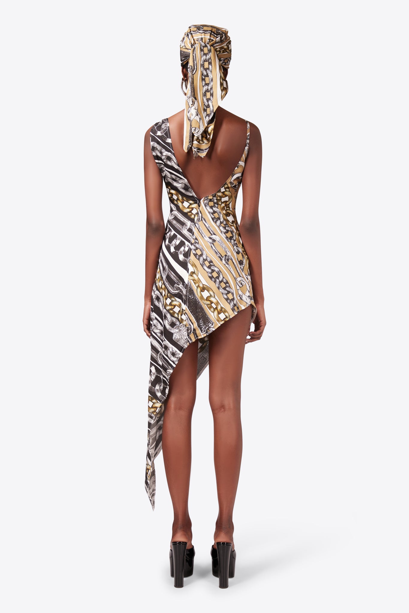 Chain Printed Crystal Link Slip Dress