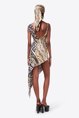 Chain Printed Crystal Link Slip Dress