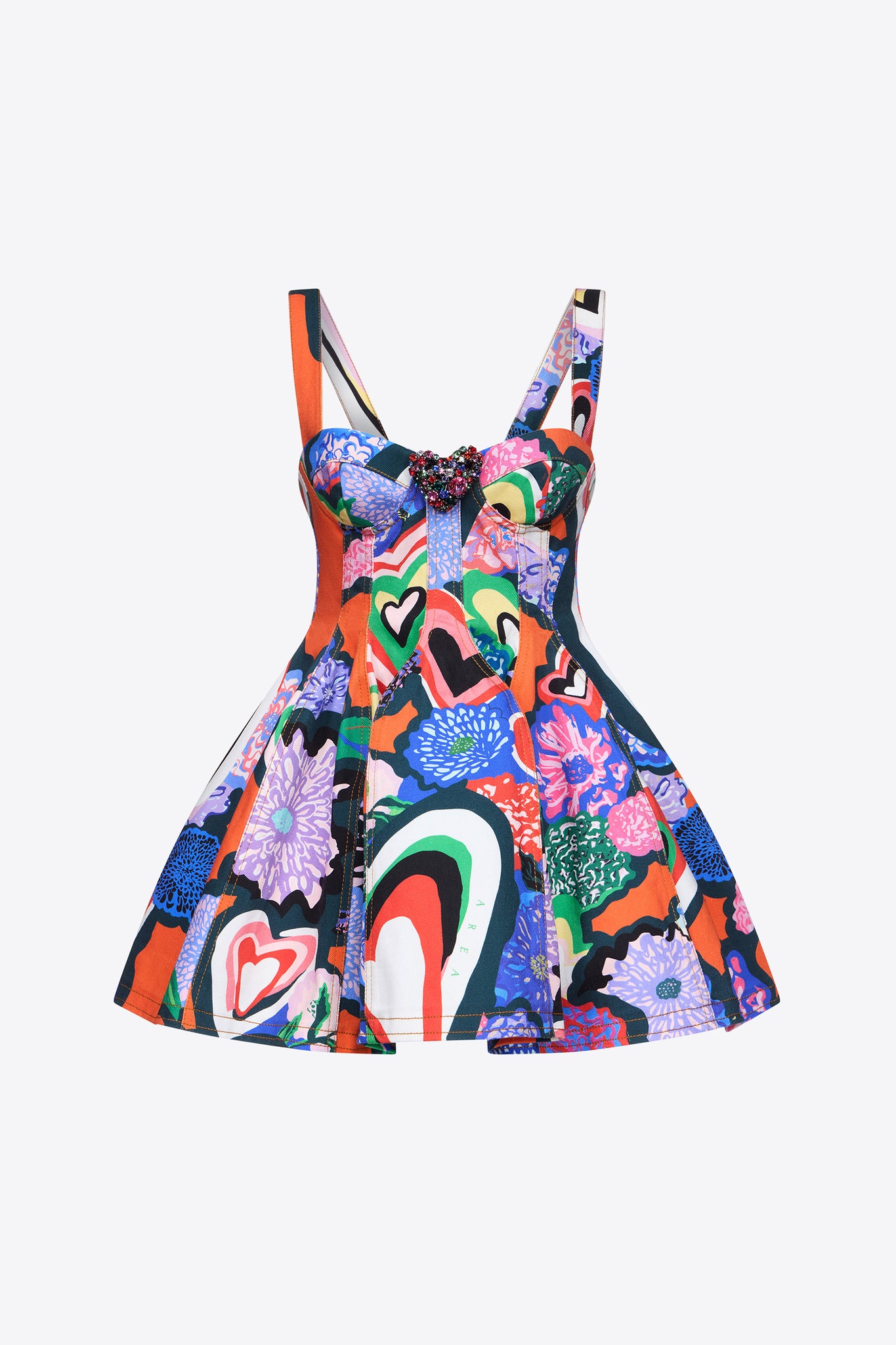 Heart Printed Godet Mini Dress