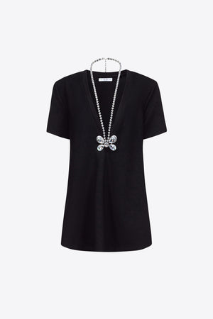 Crystal Butterfly V-Neck T-Shirt Dress