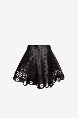 Laser-Cut Leather Heart Mini Skirt