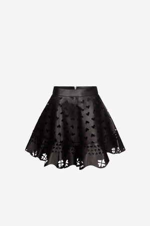 Laser-Cut Leather Heart Mini Skirt