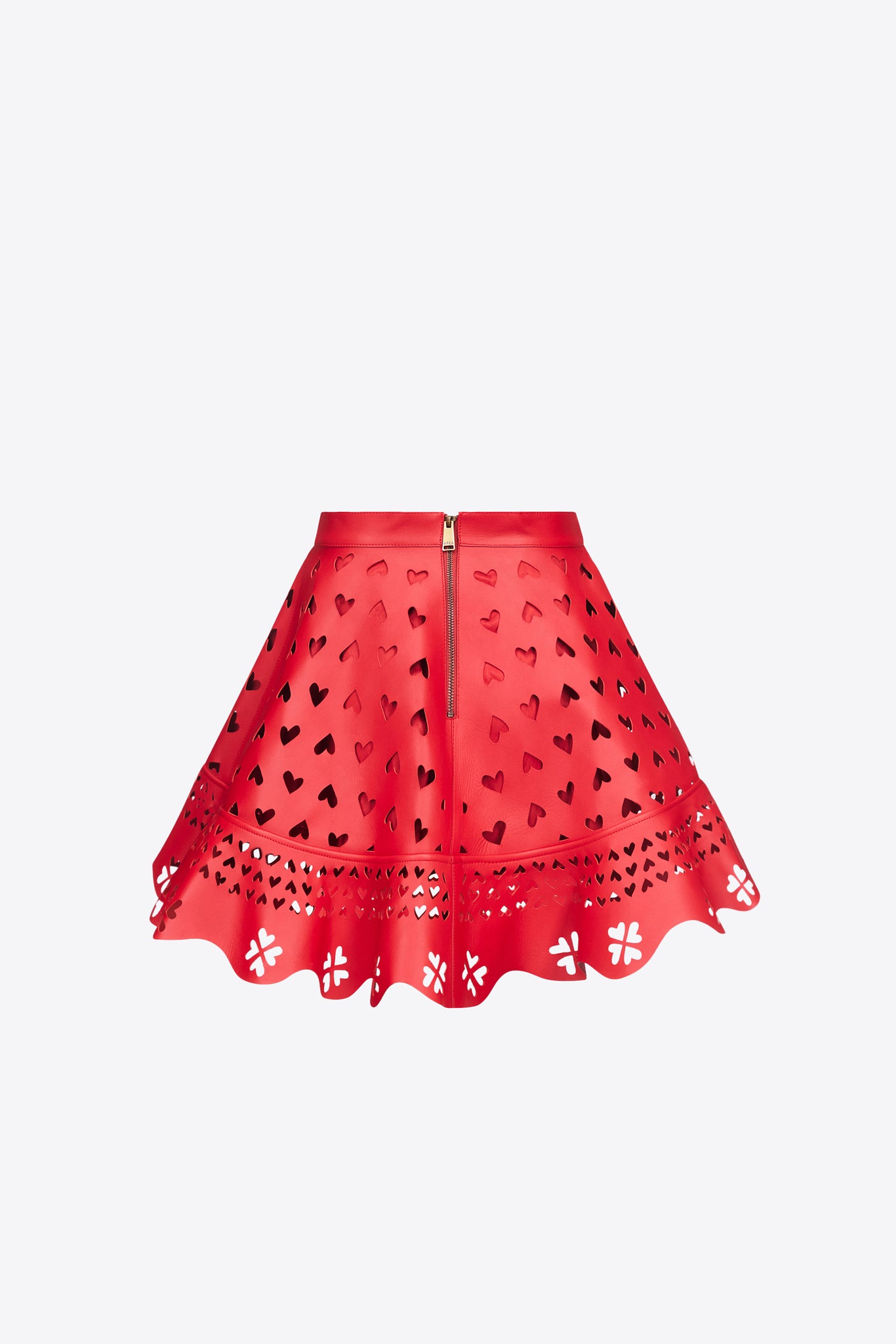 Laser-Cut Leather Heart Mini Skirt