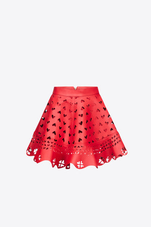 Laser-Cut Leather Heart Mini Skirt