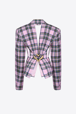 Heart Draped Cutout Checked Blazer