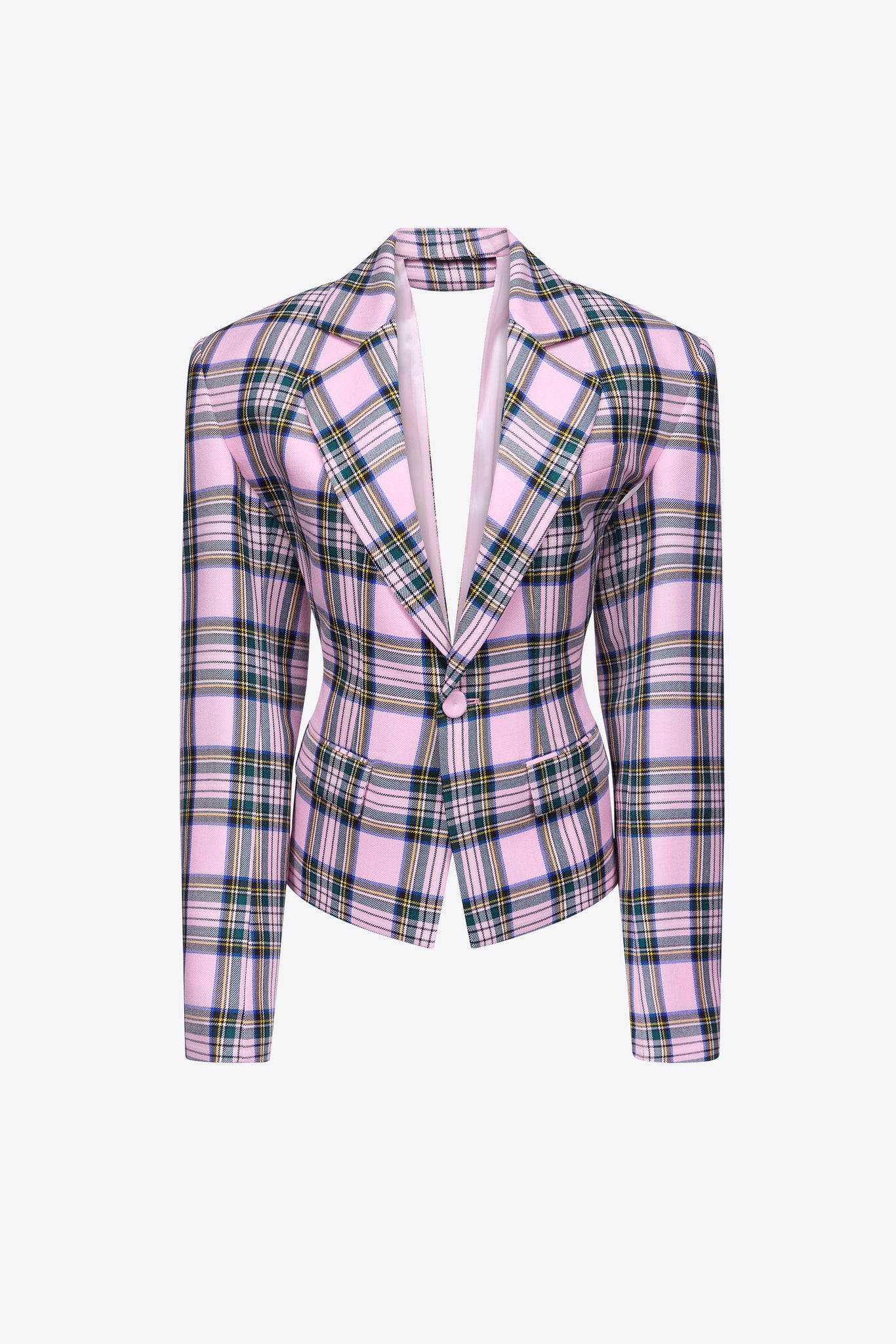 Heart Draped Cutout Checked Blazer