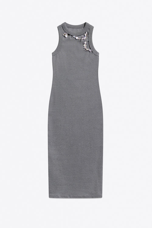 Distressed Crystal Ribbed Knit Midi Tank Dress – AREA