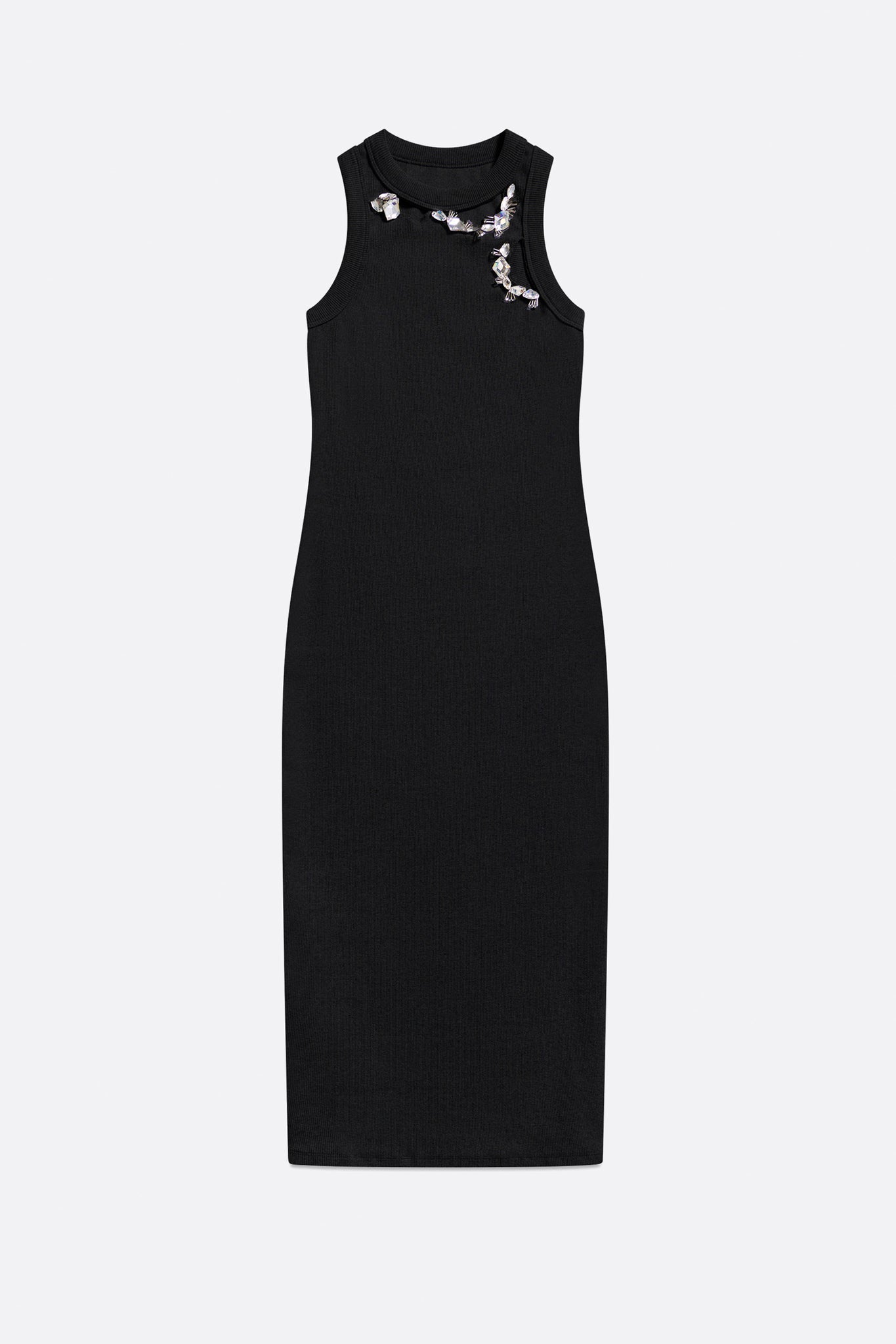 Distressed Crystal Ribbed Knit Midi Tank Dress
