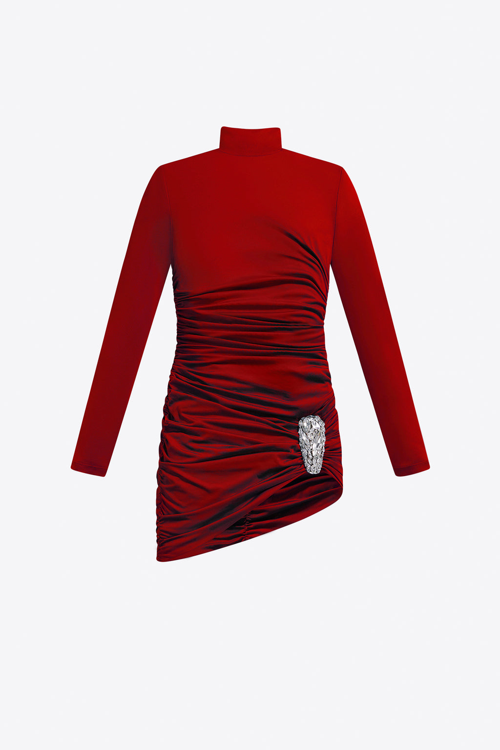 Crystal Cluster Draped Long Sleeve Mini Dress