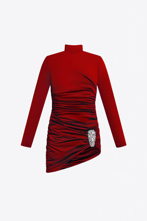 Crystal Cluster Draped Long Sleeve Mini Dress