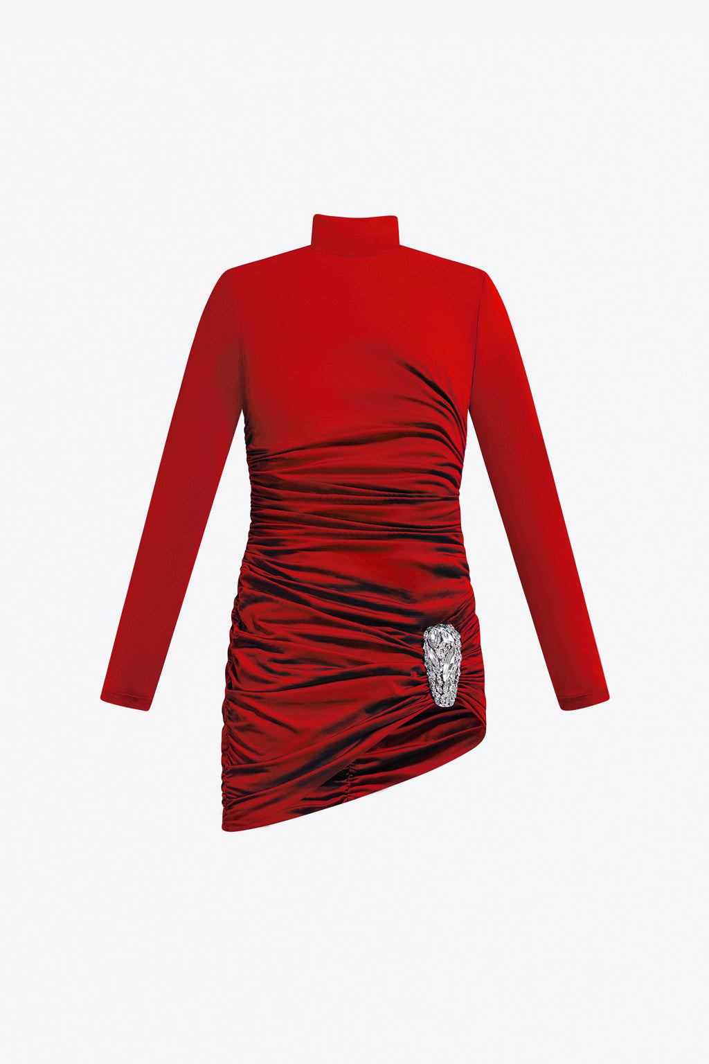 Crystal Cluster Draped Long Sleeve Mini Dress