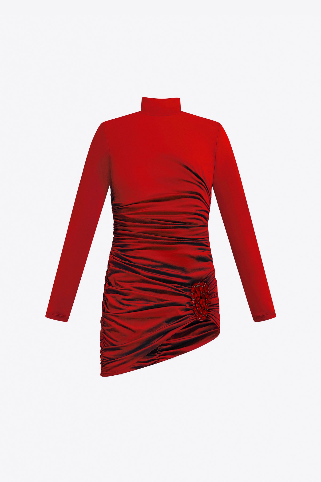 Crystal Cluster Draped Long Sleeve Mini Dress