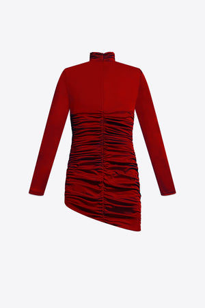 Crystal Cluster Draped Long Sleeve Mini Dress