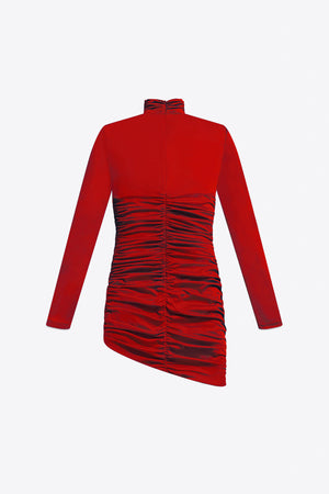 Crystal Cluster Draped Long Sleeve Mini Dress