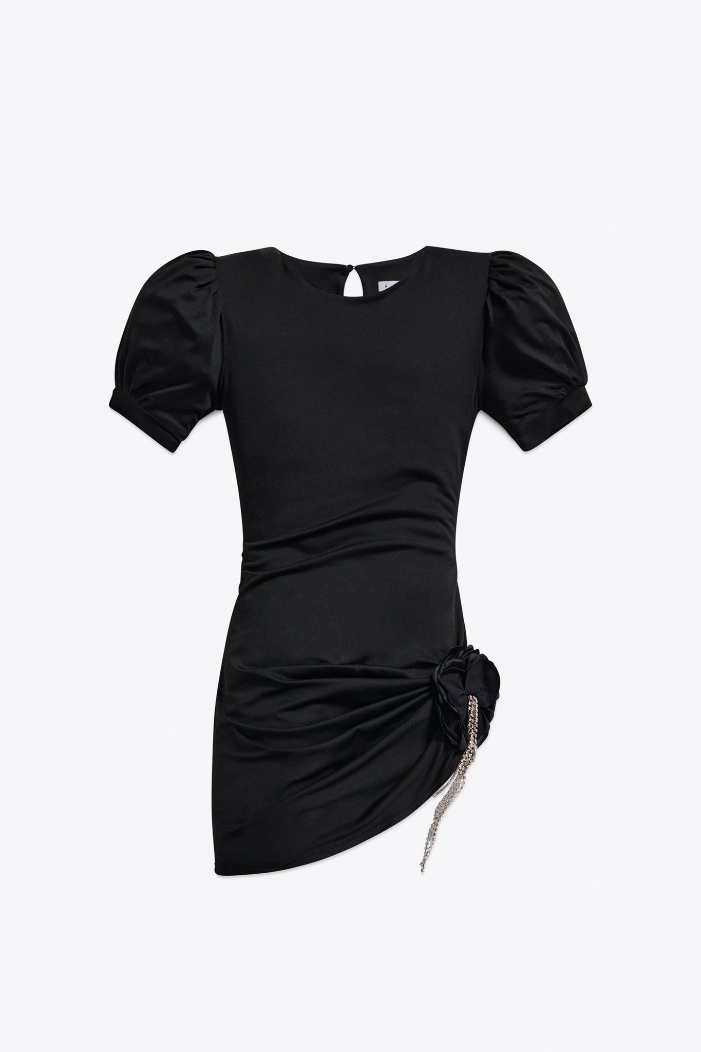 short draped dress Beaded One Shoulder Mini Dress With Sheer Drape K41142