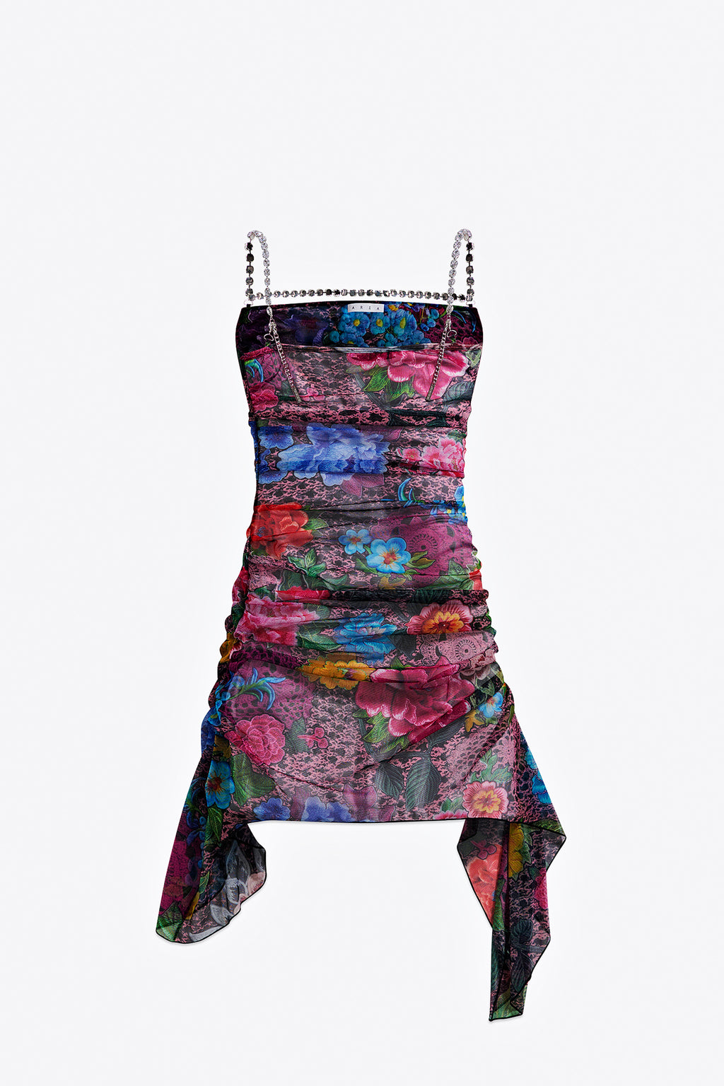 Crystal Embellished Printed Tulle Mini Dress