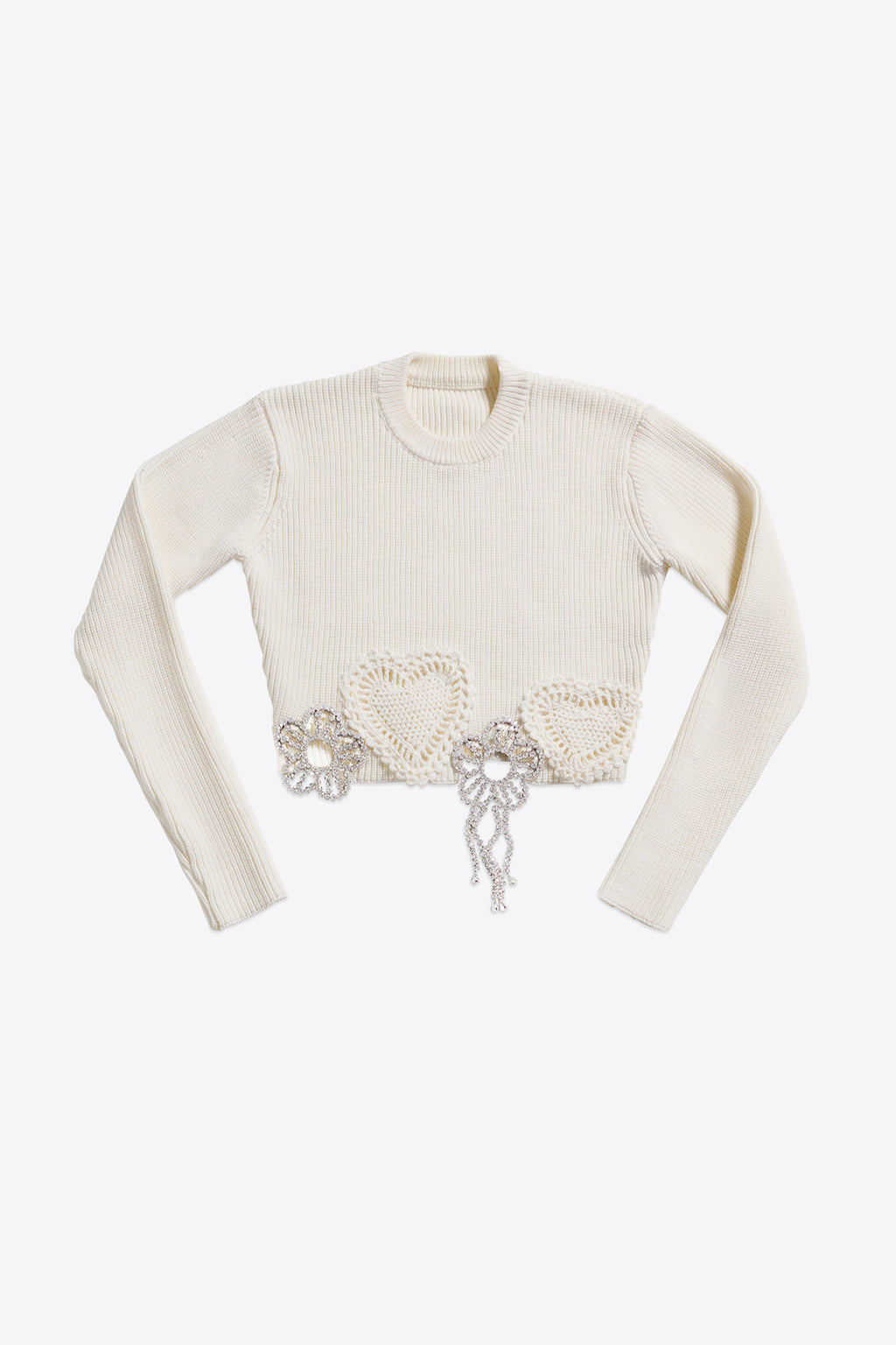 Crystal Crochet Flower Cropped Sweater