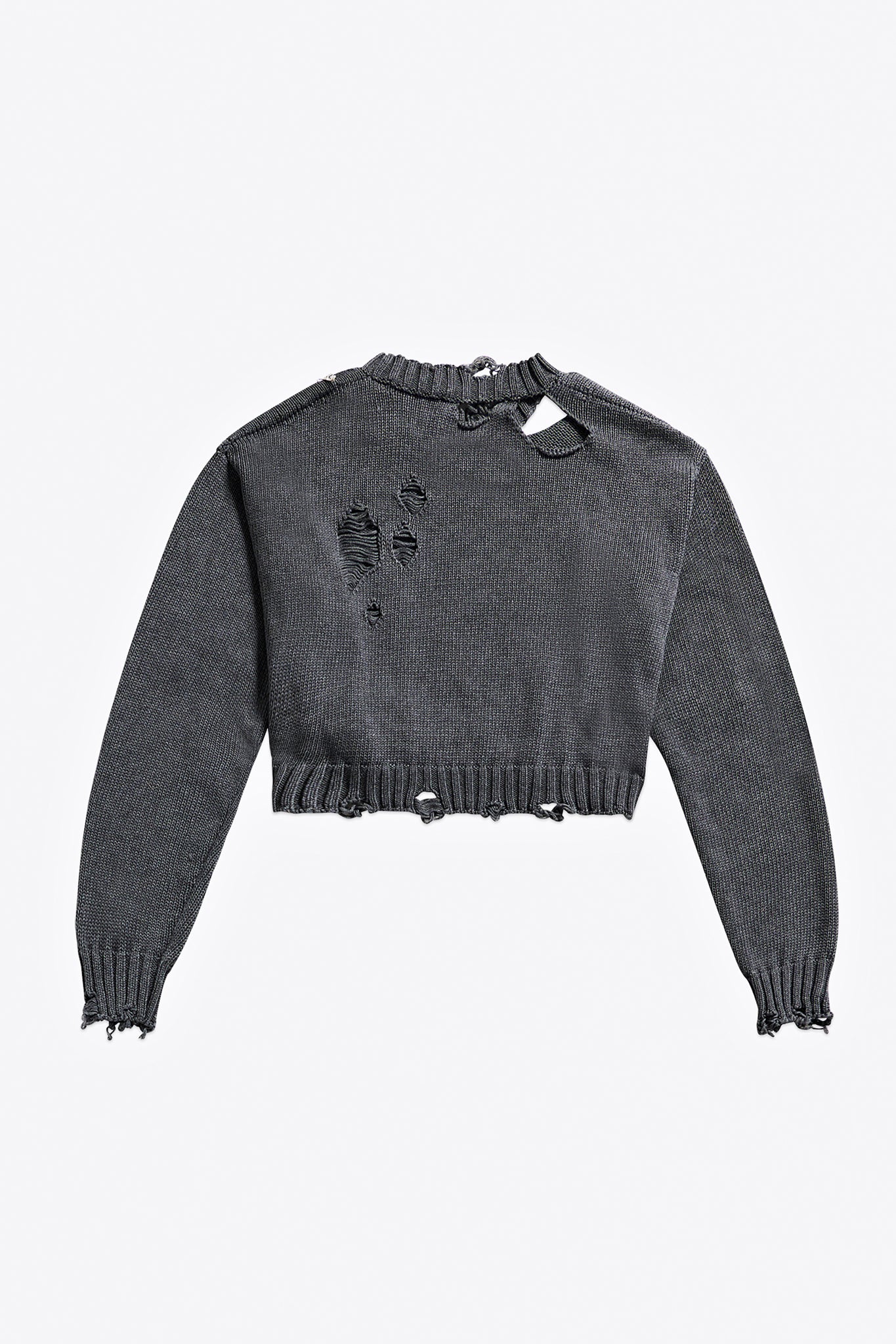 Distressed Crystal Crewneck Sweater