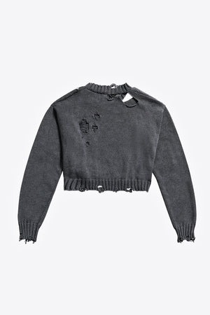Distressed Crystal Crewneck Sweater