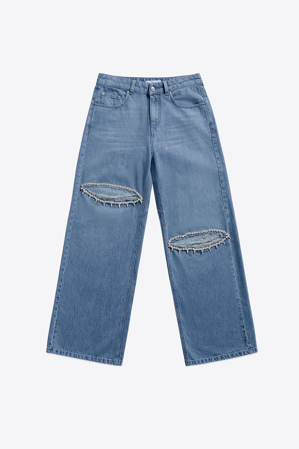 Distressed Crystal Relaxed Slit Jean