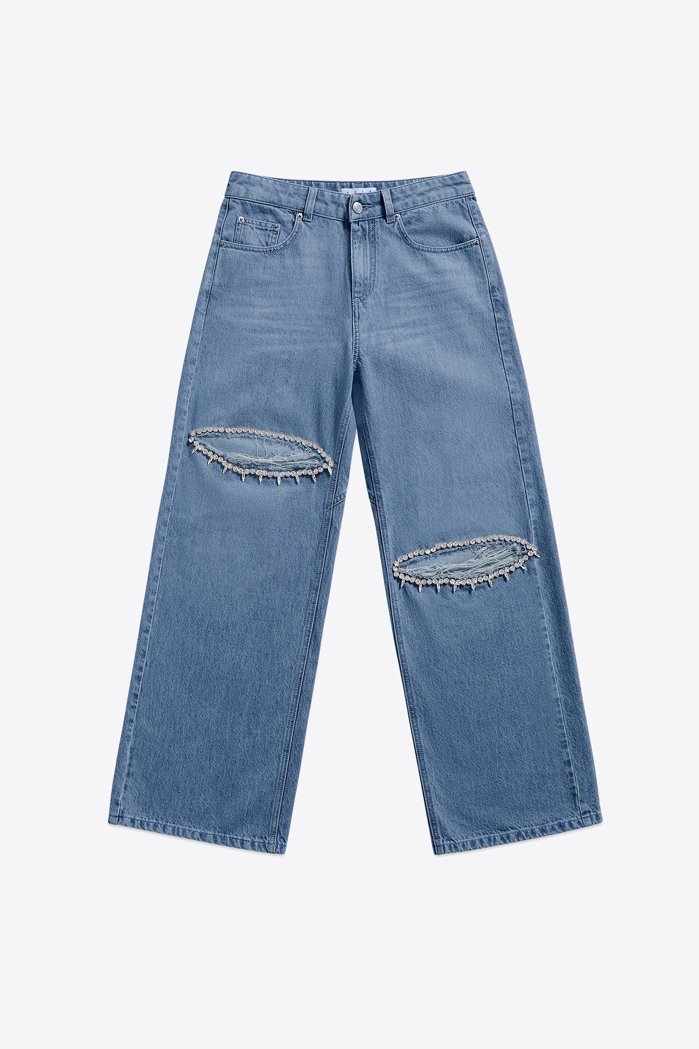 Distressed Crystal Relaxed Slit Jean