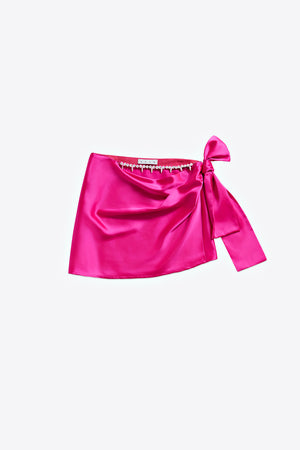 Crystal Embellished Satin Mini Skirt
