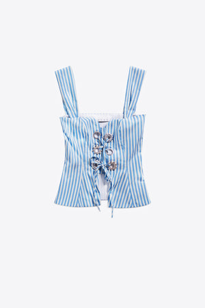 Crystal Grommet Poplin Corset Top