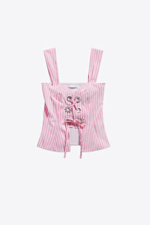 Crystal Grommet Poplin Corset Top