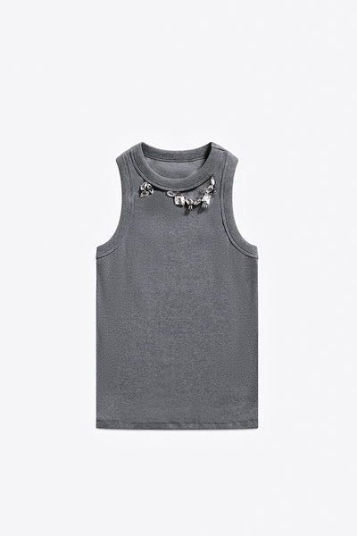 Distressed Crystal Ribbed Knit Tank Top – AREA
